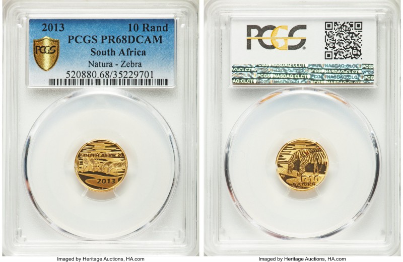 Republic 4-Piece Certified gold "Zebra" Proof Set 2013 PCGS, 1) 10 Rand - PR68 D...