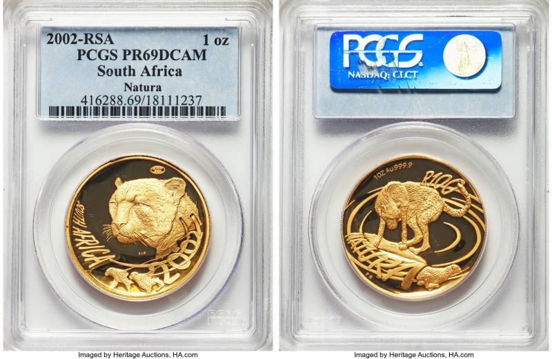 Republic gold Proof "Cheetah" Ounce 2002-RSA PR69 Deep Cameo PCGS,  KM413. 

HID...