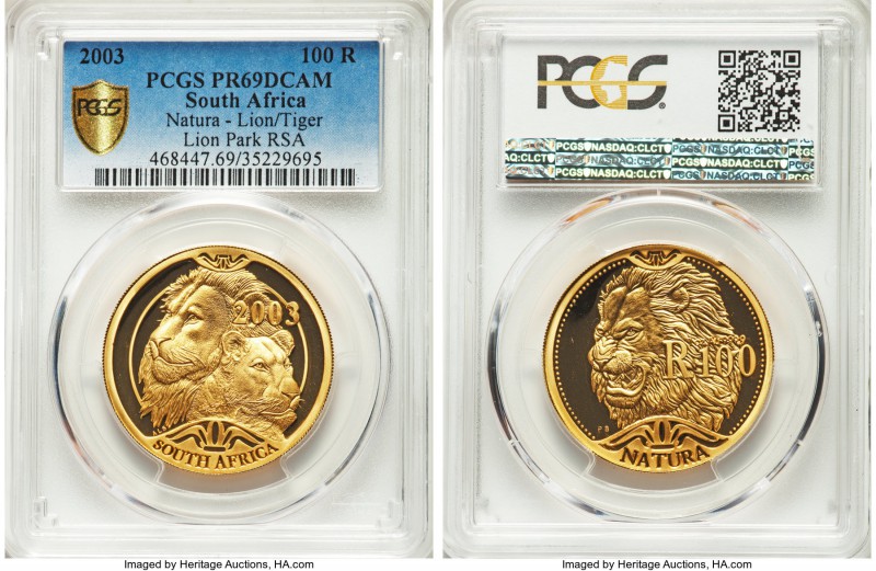 Republic gold Proof "Lion/Tiger" 100 Rand 2003-RSA PR69 Deep Cameo PCGS, Pretori...