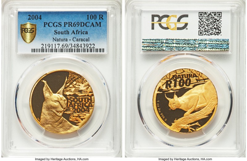 Republic gold Proof "Caracal" 100 Rand 2004 PR69 Deep Cameo PCGS, Pretoria mint,...