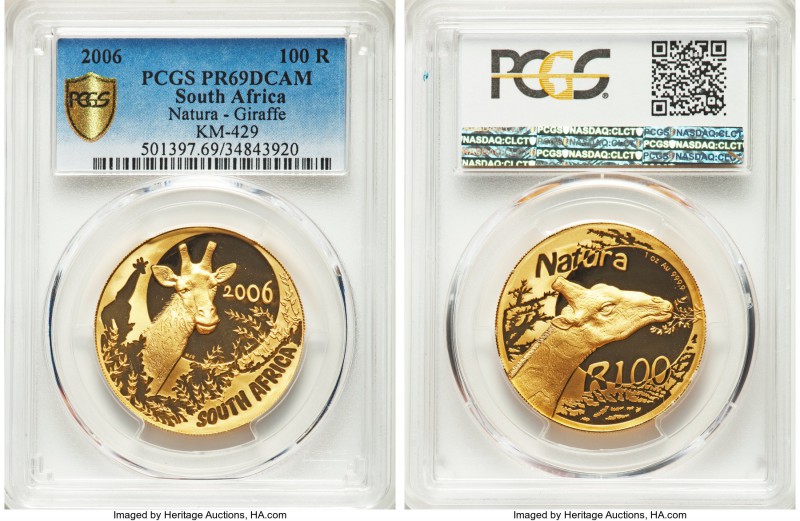 Republic gold Proof "Giraffe" 100 Rand 2006 PR69 Deep Cameo PCGS, Pretoria mint,...