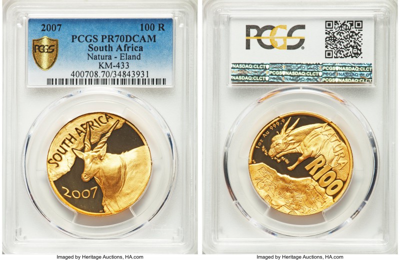 Republic gold Proof "Eland" 100 Rand 2007 PR70 Deep Cameo PCGS, Pretoria mint, K...