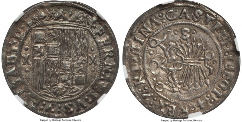 Ferdinand & Isabella Real ND (1474-1504)-S MS61 NGC, Seville mint, Cay-2702. 3.4...