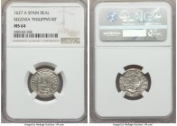 Philip IV Real 1627 (Aqueduct)-A MS64 NGC, Segovia mint, KM92, Cal-1078. An absolutely stunning near-gem, the surfaces an icy white that is intensifie...
