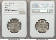 Philip IV 2 Reales 1627 (Aqueduct)-P MS62 NGC, Segovia mint, KM83.1, Cal-932. Handsome and practically perfectly centered, a minor edge chip the only ...