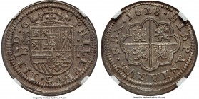 Philip IV 2 Reales 1628 (Aqueduct)-P MS63 NGC, Segovia mint, KM83.1, Cal-933. A singular specimen in many respects with an indisputably mint level of ...