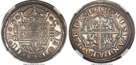 Charles II 4 Reales 1683 (Aqueduct)-B/R MS63 NGC, Segovia mint, KM200, Cal-543. Three Arches / No Dots at Mintmark variety. Fully detailed, with insta...