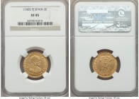Philip V gold 2 Escudos 1740 S-PJ XF45 NGC, Seville mint, KM353. Extremely presentable for the type, and the finest certified by either NGC or PCGS, w...