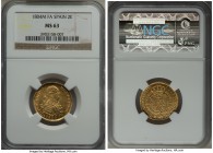 Charles IV gold 2 Escudos 1804 M-FA MS63 NGC, Madrid mint, KM435.1. An overall premium quality example, a few adjustment marks across the king's bust,...