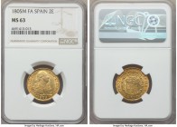 Charles IV gold 2 Escudos 1805 M-FA MS63 NGC, Madrid mint, KM435.1. Fully alluring, with a perfect balance of luster, framing tone at the outer regist...