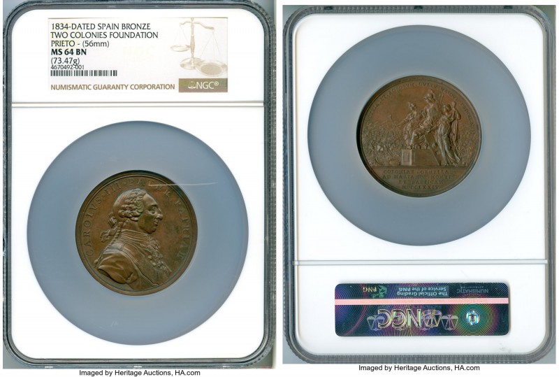 Charles IV bronze "Establishment of the Colonies of Sierra Morena" Medal 1774 MS...