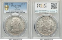 Joseph Napoleon "De Vellon" 20 Reales 1810 M-AI MS62 PCGS, Madrid mint, KM551.2. Flashy luster encircles the central motifs and highlights the painsta...