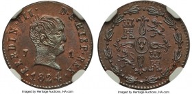 Ferdinand VII Maravedi 1824-J MS69 Red and Brown NGC, KM502.1. How a coin could have survived for nearly 200 years in this state of preservation is al...