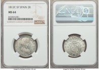 Ferdinand VII 2 Reales 1812 C-SF MS64 NGC, Catalonia mint, KM464. Sharply struck, with a particularly bold shield. The finest seen by NGC to-date.

HI...
