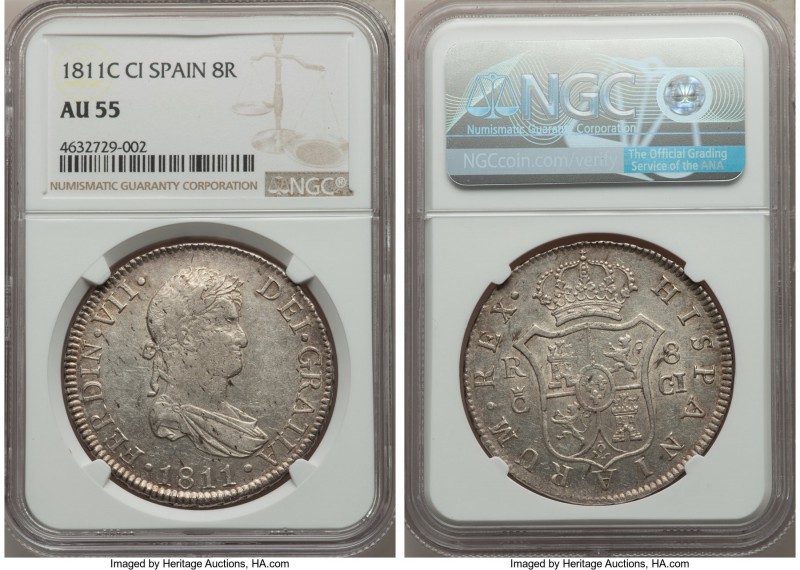 Ferdinand VII 8 Reales 1811 C-CI AU55 NGC, KM466.2. A scarcer issue from Spain, ...