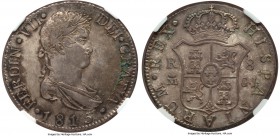 Ferdinand VII 8 Reales 1815 M-GJ MS63, Madrid mint, KM466.3. Fantastic old cabinet toning with hints of turquoise iridescence in the legends. The este...