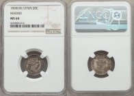 Isabel II 20 Centimos 1868(68) MS64 NGC, Madrid mint, KM625.1. A charming Choice Mint State example of this type, with deep gray toning that serves to...