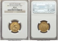 Isabel II gold "De Vellon" 80 Reales 1841 B-PS MS62 NGC, Barcelona mint, KMA579, Cay-17317. De Vellon coinage. A striking portrait with strong golden ...