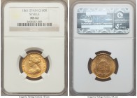 Isabel II gold 100 Reales 1861-(7 Pointed Star) MS62 NGC, Seville mint, KM605.3. A bright Mint State example with some strike doubling noted around th...
