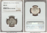 Alfonso XIII Peseta 1893(93) PG-L MS64 NGC, Madrid mint, KM702. Brimming with brilliant luster, struck from fully polish dies, and subtly toned at the...