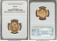 Alfonso XII gold 25 Pesetas 1878 (78) DE-M MS65 NGC, KM673. Clearly struck from highly polish dies, the fields admitting minimal marks, and quite gem ...