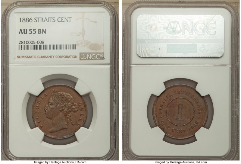 British Colony. Victoria Cent 1886 AU55 Brown NGC, KM9a. Very scarce approaching...