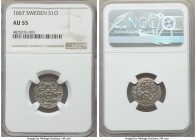 Charles XI Ore 1667 AU55 NGC, Stockholm mint, KM250. A lustrous well-centered minor of a type very rarely seen for sale. Essentially Mint State.

HID9...