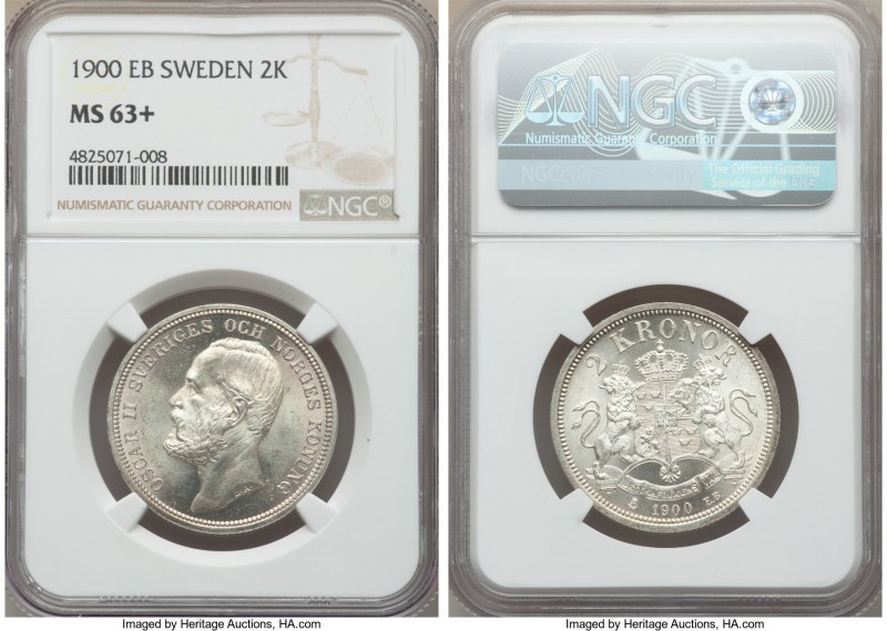Oscar II 2 Kronor 1900-EB MS63+ NGC, KM761. Exceptionally brilliant and blast wh...