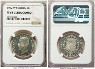 Gustaf V Proof 2 Kronor 1912-W PR64 Ultra Cameo NGC, KM787. Unlisted as Proof in the SCWC. An attractive example with a stark cameo contrast. 

HID999...