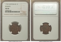 Schwyz. Canton Schilling 1730 AU50 NGC, KM31, HMZ-2-803a. A top-pop rendition of this very rare, one-year denomination, subtle maroon tone seated atop...