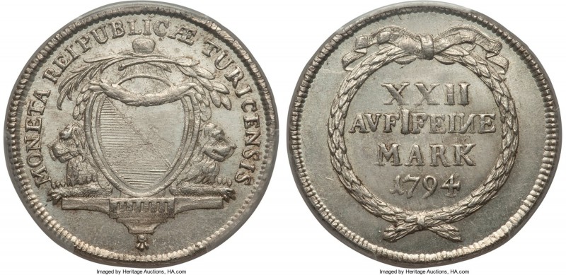 Zurich. Canton 1/2 Taler (Gulden) 1794-B MS63 PCGS, Bern mint, KM174. A striking...
