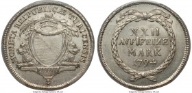 Zurich. Canton 1/2 Taler (Gulden) 1794-B MS63 PCGS, Bern mint, KM174. A striking example featuring the palm and laurel sprig above the oval arms of Zu...