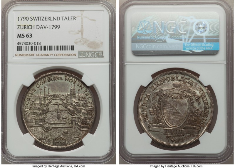 Zurich. Canton Taler 1790 MS63 NGC, KM176, Dav-1799. A detailed and gratifying s...