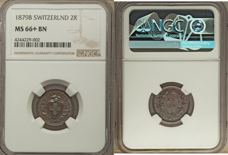 Confederation 2 Rappen 1879-B MS66+ Brown NGC, KM4.1. An exceptionally well-pres...
