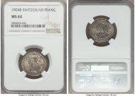 Confederation Franc 1904-B MS64 NGC, Bern mint, KM24. Boasting satin texture across the surfaces amidst mottled amber gold tone, this scarce lower-min...