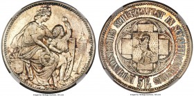 Confederation "Schaffhausen Shooting Festival" 5 Francs 1865 MS66 NGC, KM-XS8, Richter-1054. Satiny and fully struck, with light colorful tinges of am...