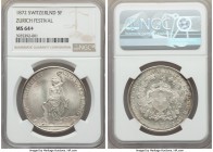 Confederation 5 Francs 1872 MS64+ NGC, KM-XS11, Häb-13. Cartwheel luster and lightly toned; truly on the cusp of Gem Mint State. 

HID99912102018