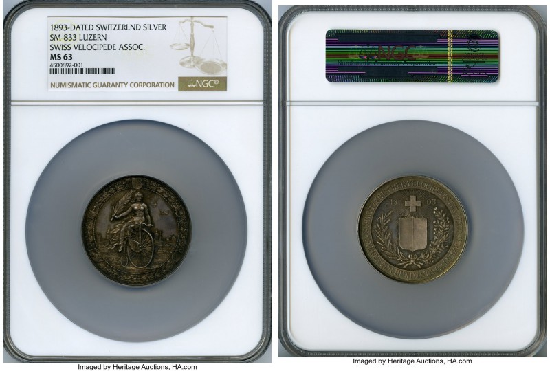 Confederation silver "Velocipede Association in Lucerne" Medal 1893 MS63 NGC, by...