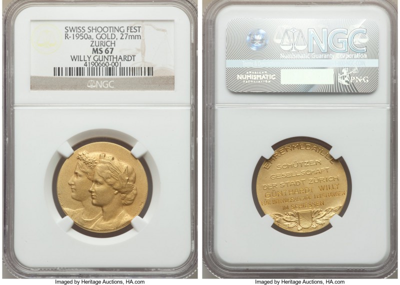Confederation gold Awarded Zurich Shooting Festival Medal ND (c. 1930) MS67 NGC,...