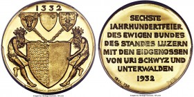 Confederation gold Specimen "600th Anniversary" Medal 1932 SP67 PCGS, Sch-M106. Commemorating the 600th anniversary of the formation of the Swiss Conf...