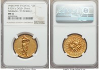Confederation gold "Thurgau Shooting Festival" Medal 1948 MS67 NGC, Richter-1291a. By Huguenin. Beautifully crafted and toned, with bright highlights ...