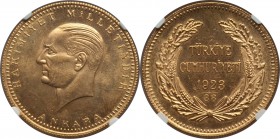 Republic gold 500 Kurush 1923//38 MS62+ NGC, KM859. Mintage: 1,738. A low mintage and desirable world type coin. A few scattered hairlines and truly o...