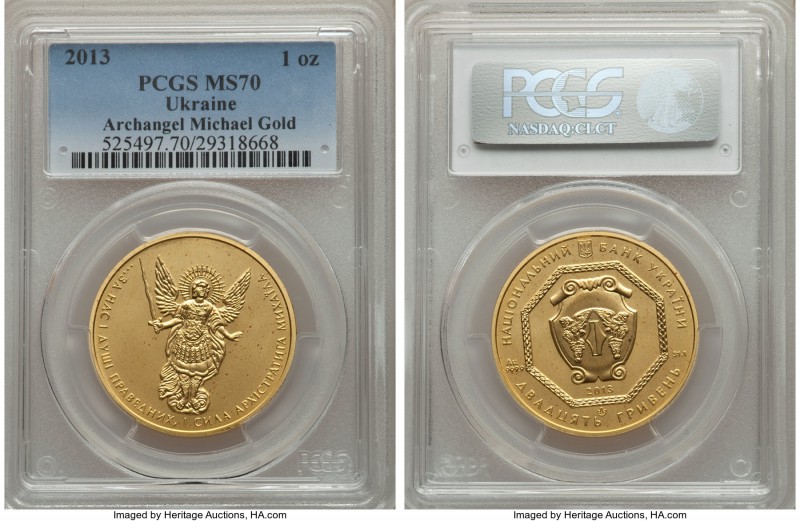 Republic gold "Archangel Michael" 20 Hryven (1 oz) 2013 MS70 PCGS, KM-Unl. AGW 1...