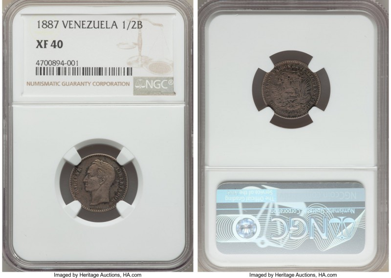 Republic 1/2 Bolivar 1887 XF40 NGC, KM-Y21. A highly collectible Latin American ...