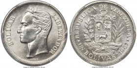 Republic Specimen Bolivar 1967-(l) SP68 PCGS, British Royal mint, KM-Y42. Virtually flawless, with ultra-sharp definition and semi-circular die polish...