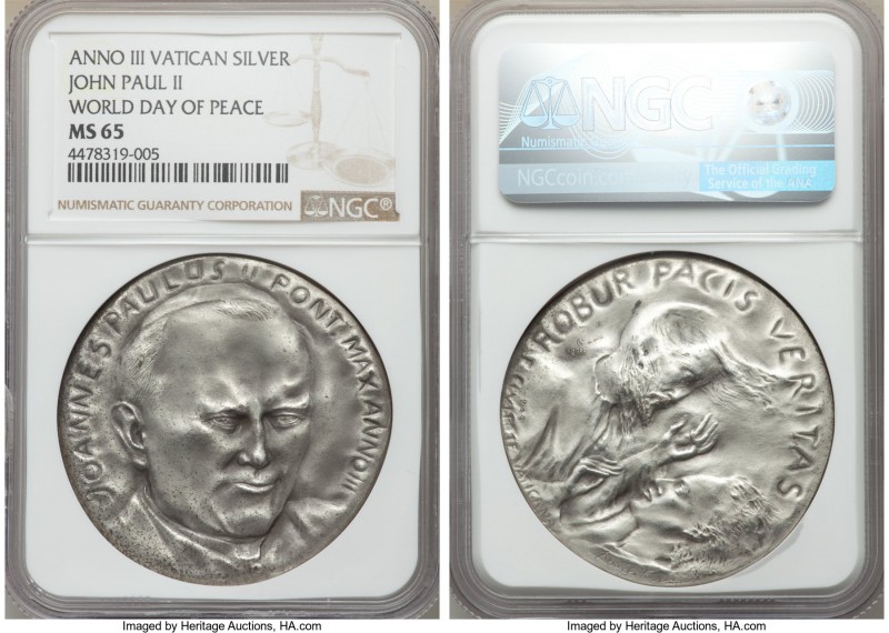 John Paul II 10-Piece Certified bronze & silver Medal Set NGC, 1) silver Anno II...