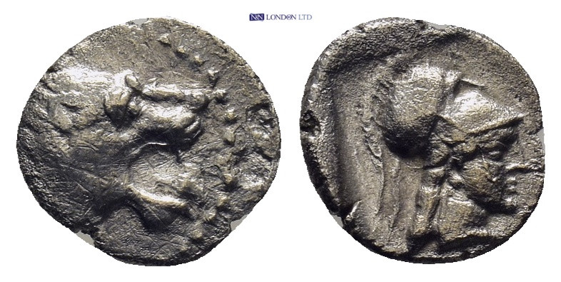 PAMPHYLIA. Side. Obol (4th century BC). (0.7 Gr. 10mm.)
Lion’s head right.
Rev. ...