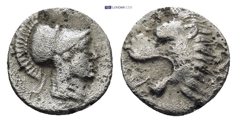 PAMPHYLIA. Side. (3rd-2nd centuries BC). AR Obol. (0.6 Gr. 10mm.) 
Helmeted head...