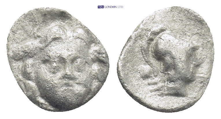 PISIDIA, Selge. Circa 4th century BC. AR Obol (10mm, 0.64 g). Gorgoneion / Helme...