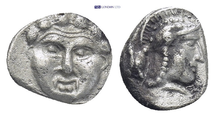 PISIDIA, Selge. Circa 4th century BC. AR Obol (10mm, 0.93 g). Gorgoneion / Helme...